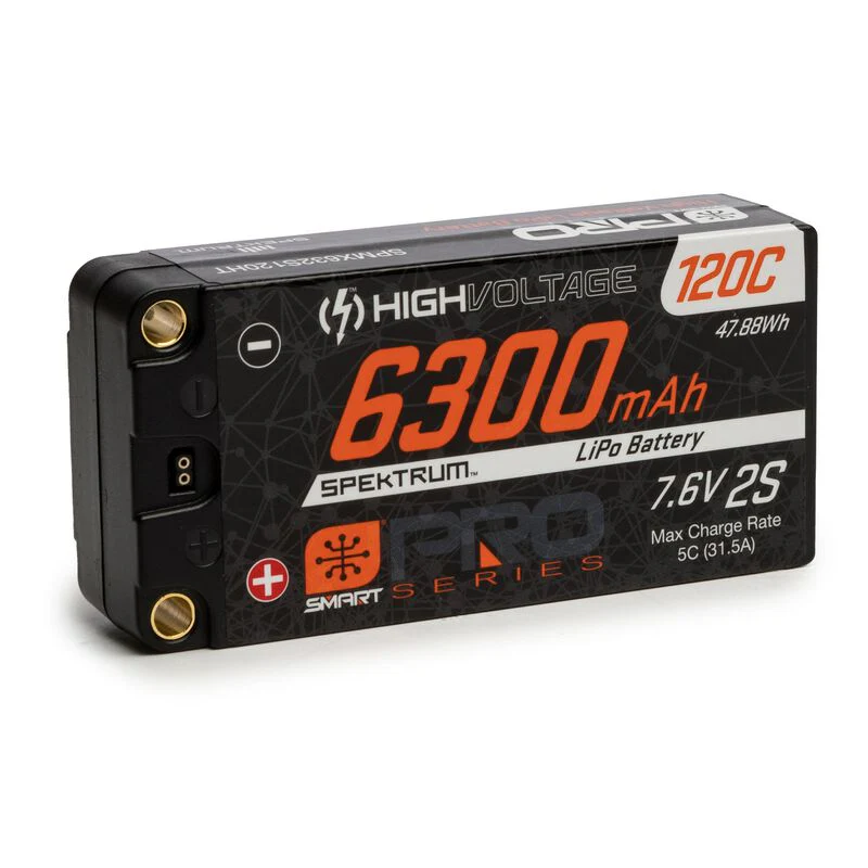 Spektrum SPMX632S120HT 6300mAh 2S 7.6V 120c Smart Pro Race HV LiPo with 5mm Bullets