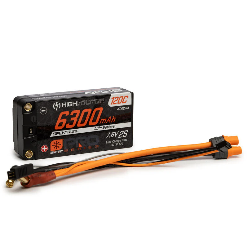 Spektrum SPMX632S120HT 6300mAh 2S 7.6V 120c Smart Pro Race HV LiPo with 5mm Bullets - Image 2