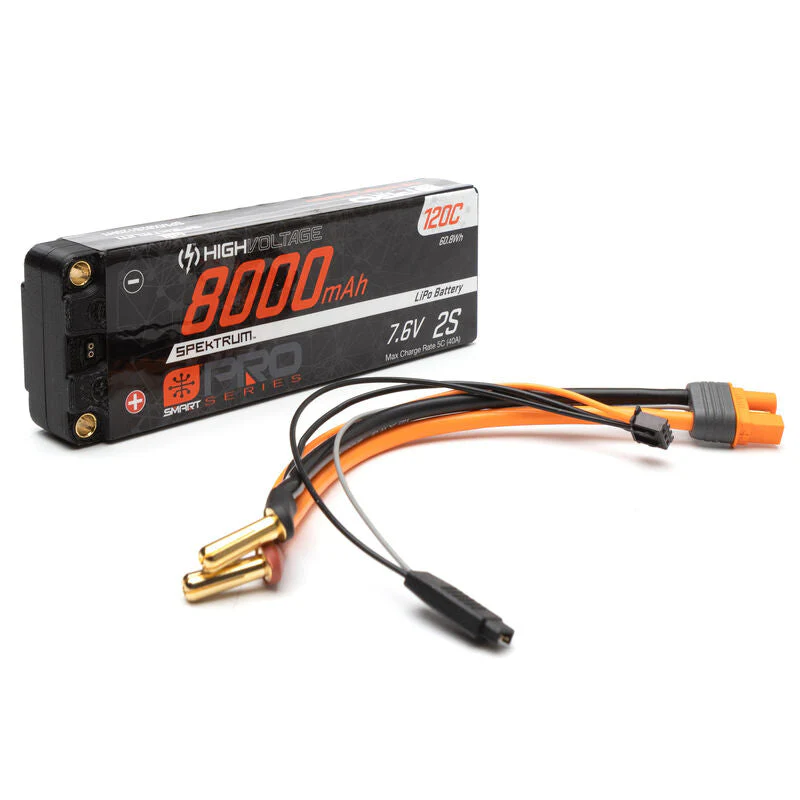 Spektrum SPMX82S120HT 8000mAh 2S 7.6V 120c Smart Pro Race HV LiPo with 5mm Bullets - Image 2