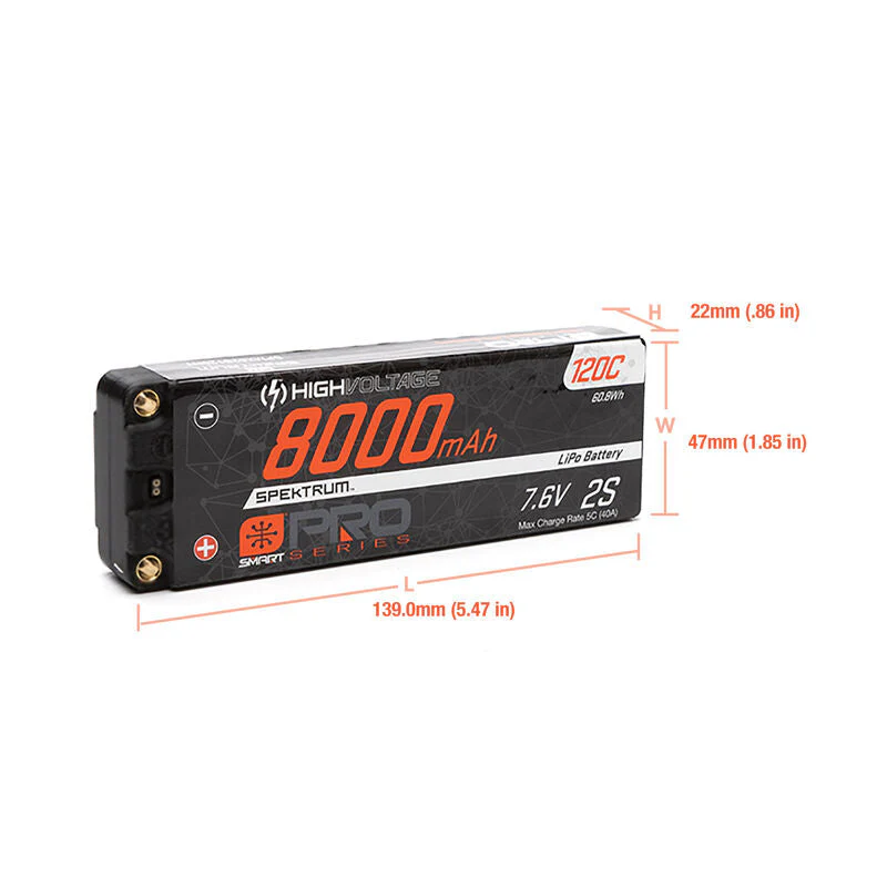 Spektrum SPMX82S120HT 8000mAh 2S 7.6V 120c Smart Pro Race HV LiPo with 5mm Bullets - Image 3