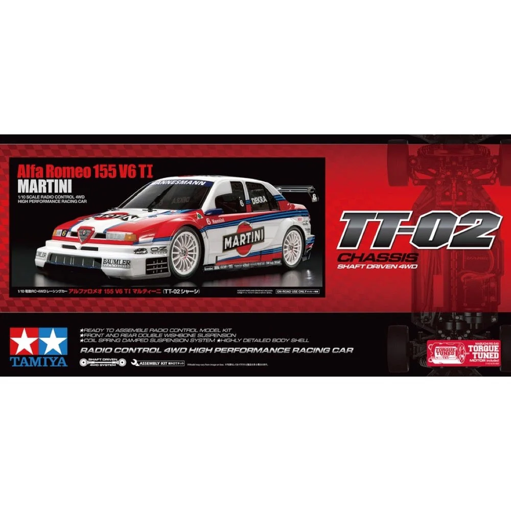 Tamiya 58606 1/10 Alfa Romeo 155 V6 TI Martini TT-02 RC On Road Kit - Image 10