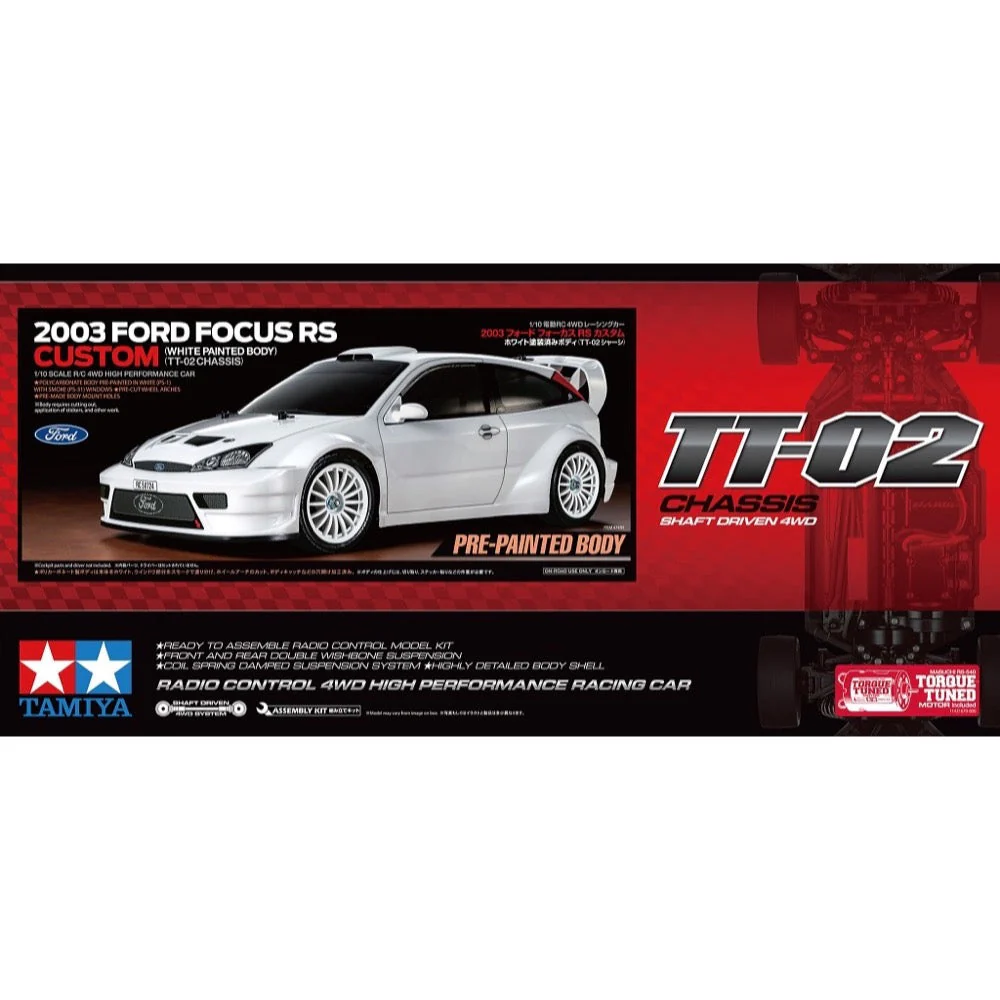 Tamiya 1/10 Ford Focus RS Custom TT-02 Chassis White Pre-Painted Body RC Car Kit 47495
