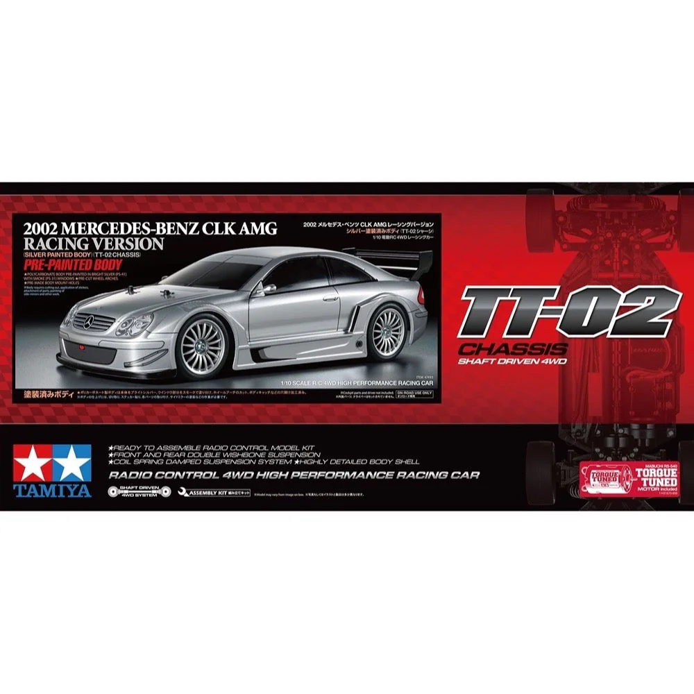 Tamiya 1/10 Mercedes CLK AMG Racing Version Silver Painted Body TT-02 Chassis RC Kit 47493 - Image 2
