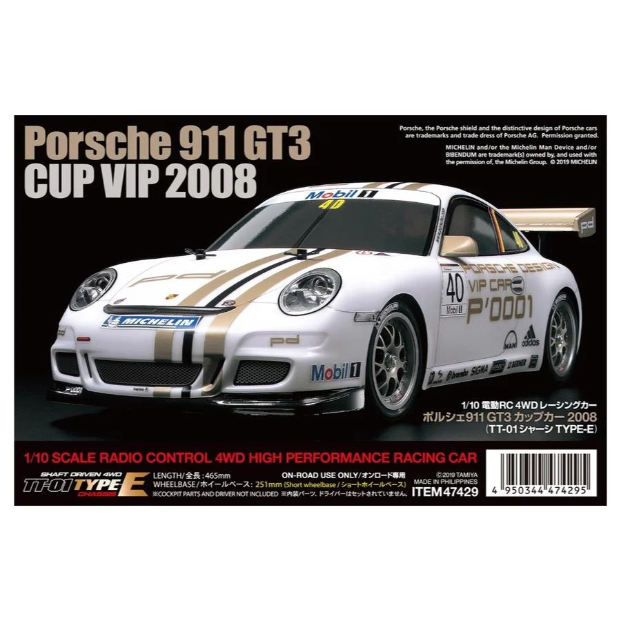 Tamiya 47429 Porsche 911 GT3 CUP VIP 2008 with TT-01 Type-E Chassis 1/10 4WD RC