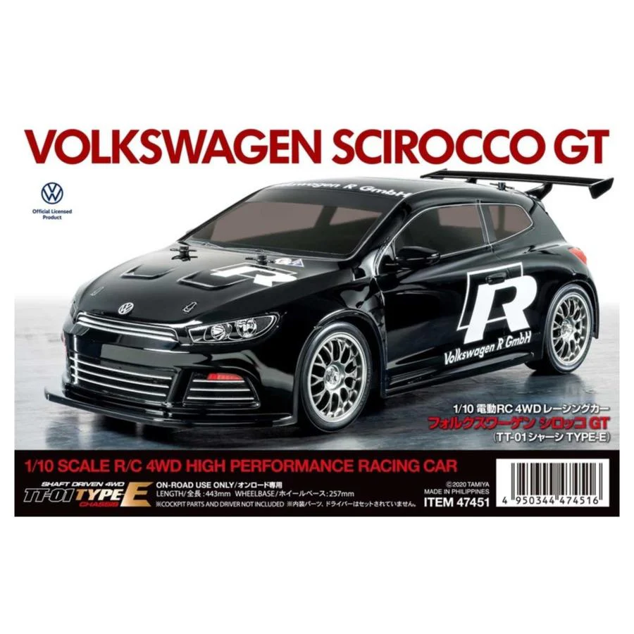 Tamiya 47452 1/10 Volkswagen Scirocco GT 4WD High Performance RC Car TT-01 Chassis Type E Black Painted Body and Tinted Windows - Image 3