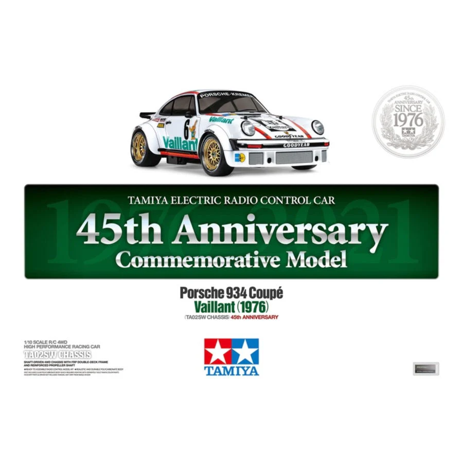 Tamiya 47477 1/10 RC Porsche 934 Coupe Vaillant 1976 TA02SW 4WD 45th Anniversary Edition - Image 2