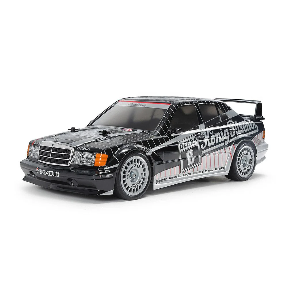 Tamiya 47525 1/10 1991 Mercedes-Benz 190 E 2.5-16 EVO II RC Car Kit with Blasil Black/Silver Painted Body (TT-02)