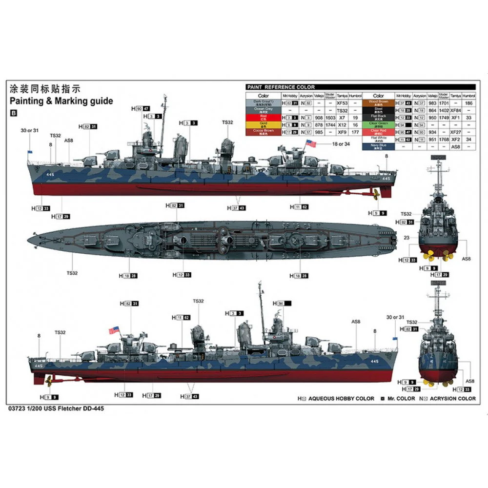 Trumpeter 03723 1/200 USS Fletcher DD-4445 Plastic Model Kit - Image 5