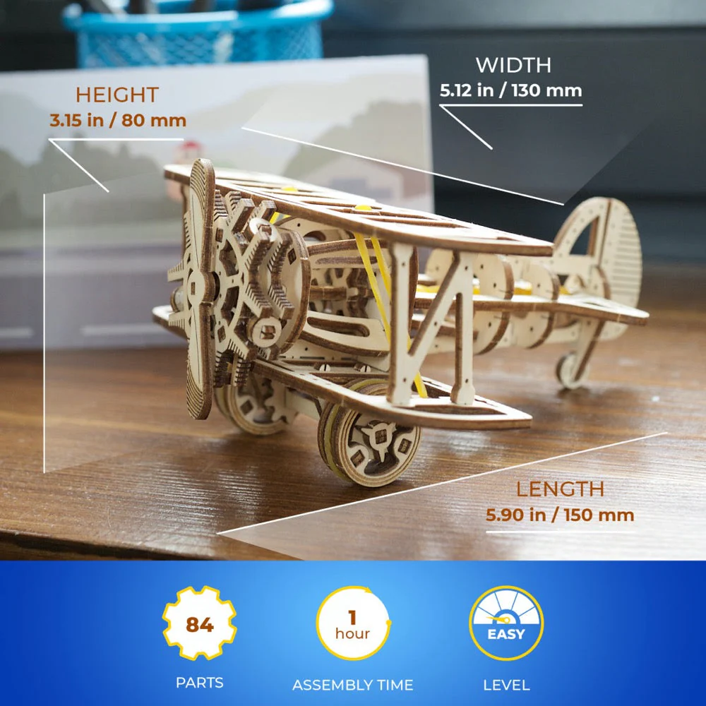 Ugears 70159 Mini Bi-Plane 84pc - Image 4
