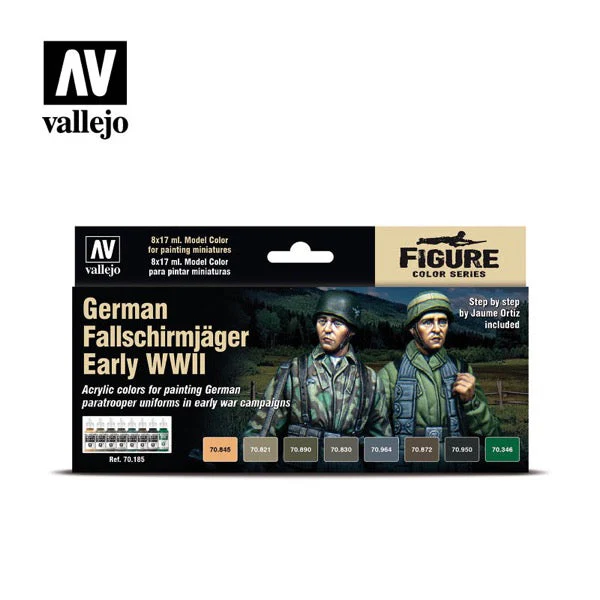 Vallejo 70188 Figure Color Series German Fallschirmjager Mediterranean Theater WWII 8 Color Acrylic Paint Set - Image 3