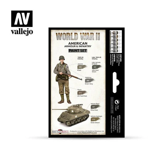Vallejo 70203 Model Color WWII American Armour and Infantry Acrylic 6 Color Paint Set - Image 2