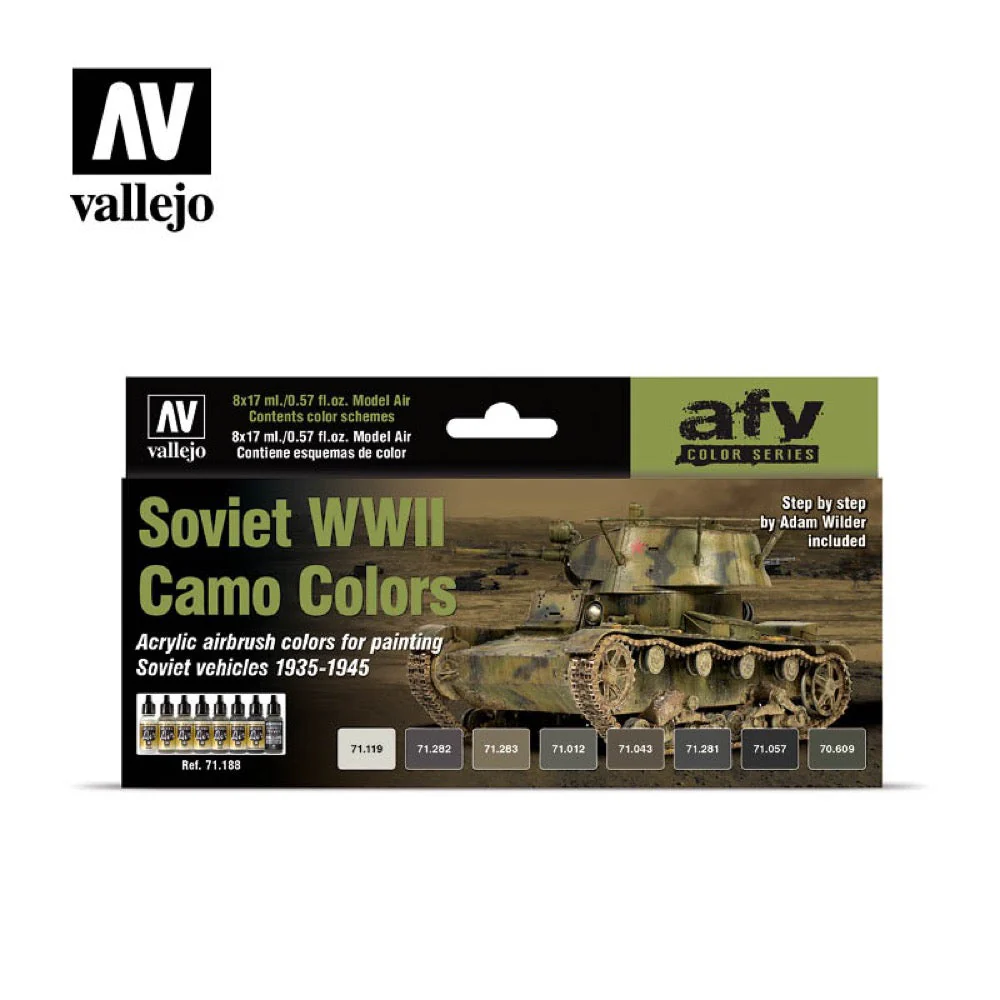 Vallejo 71188 Model Air Soviet AFV WWII Camo 8 Color Acrylic Airbrush Paint Set