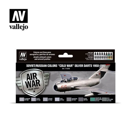 Vallejo 71610 Model Air Soviet / Russian Cold War Silver Darts 1950-1980 8 Color Acrylic Paint Set