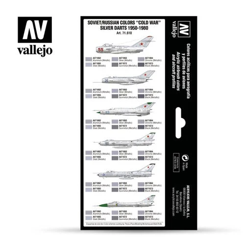 Vallejo 71610 Model Air Soviet / Russian Cold War Silver Darts 1950-1980 8 Color Acrylic Paint Set - Image 2