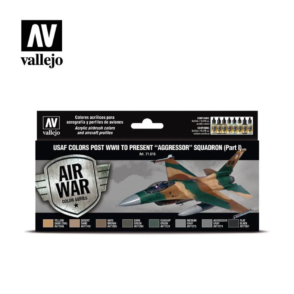 Vallejo 71616 Model Air USAF WWII to present Aggressor Squadron Part I 8 Color Acrylic Paint Set