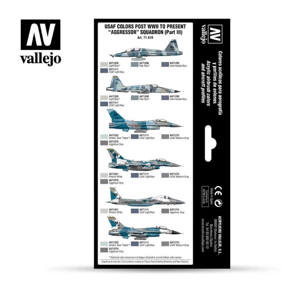 Vallejo 71618 Model Air USAF WWII To Present Aggressor Squadran Part III 8 Color Acrylic Paint Set - Image 2