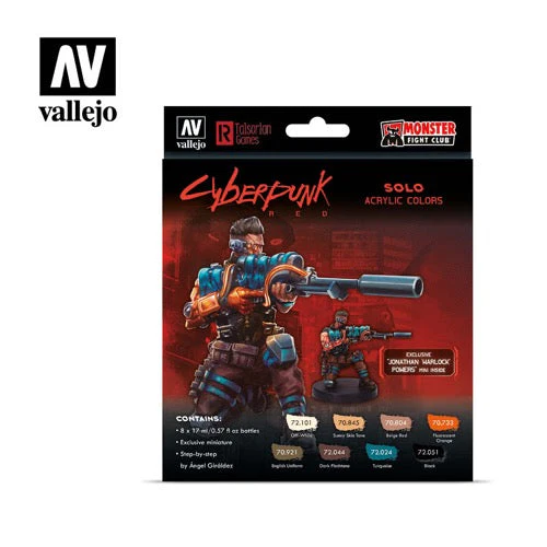 Vallejo 72309 Game Color Cyberpunk Solo 8 Color Acrylic Paint Set with Jonathan Warlock Powers Miniature - Image 4