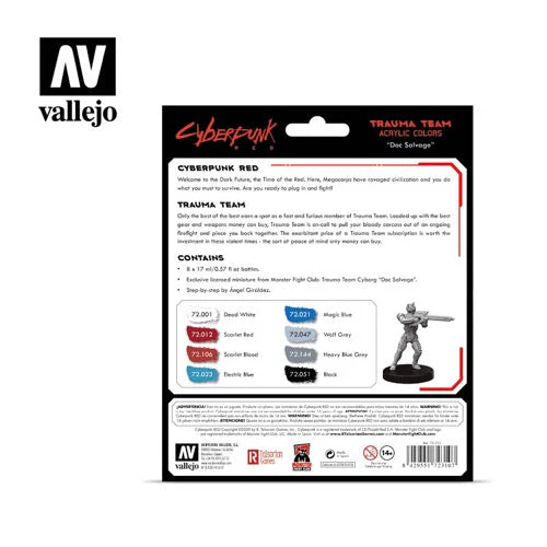Vallejo 72310 Game Color Cyberpunk Trauma Team 8 Color Acrylic Paint Set with Doc. Salvage Miniature - Image 2