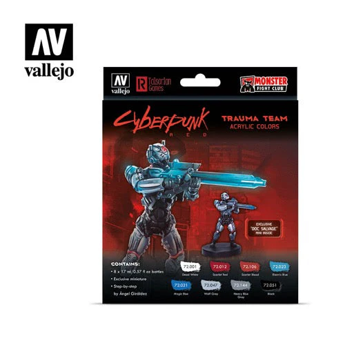 Vallejo 72310 Game Color Cyberpunk Trauma Team 8 Color Acrylic Paint Set with Doc. Salvage Miniature - Image 4
