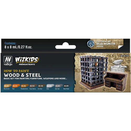 Vallejo 80256 Wizkids Premium Set Wood and Steel Acrylic Paint Set 8 Color Set