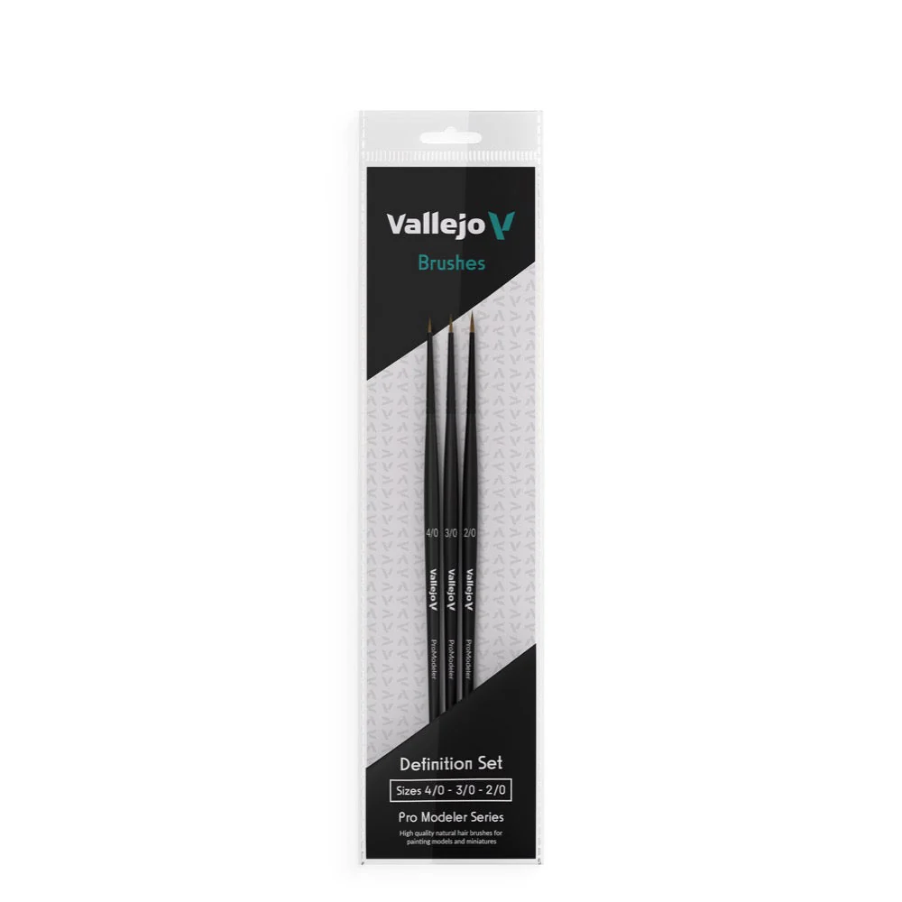 Vallejo B01990 Hobby Brushes Pro Modeler Definition Set Natural Hair (Sizes 4/0 3/0 and 2/0)