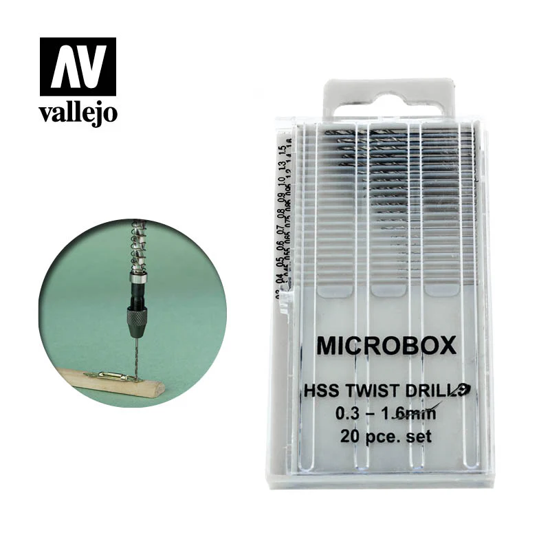 Vallejo Hobby Tools T01001 Microbox HSS Twist Drill Set 0.3-1.6mm 20pc