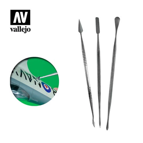 Vallejo Hobby Tools T02002 Set of 3 Stainless Steel Carvers