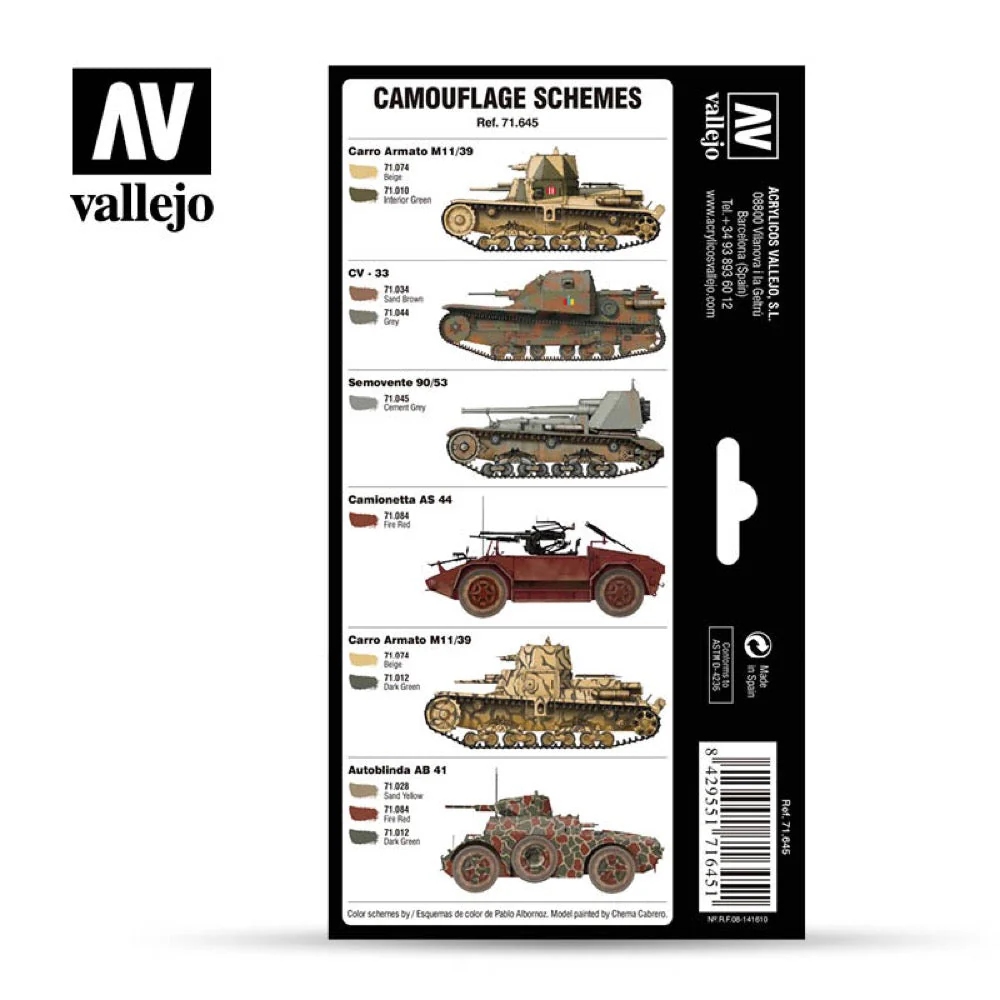 Vallejo Model Air Italian WWII Regio Esercito Camo Colors 8 Color Acrylic Airbrush Paint Set - Image 2