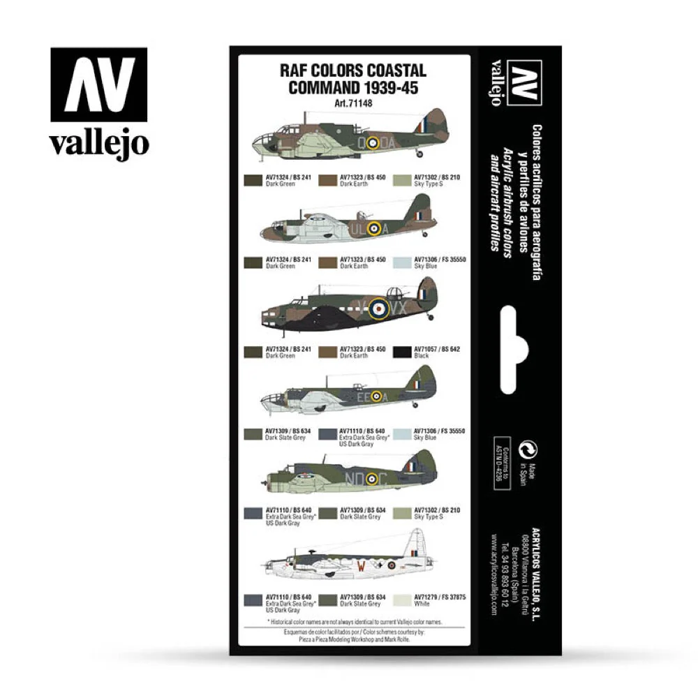 Vallejo 71148 Model Air RAF and FAA Coastal Command 1939-45 8 Color Set - Image 2