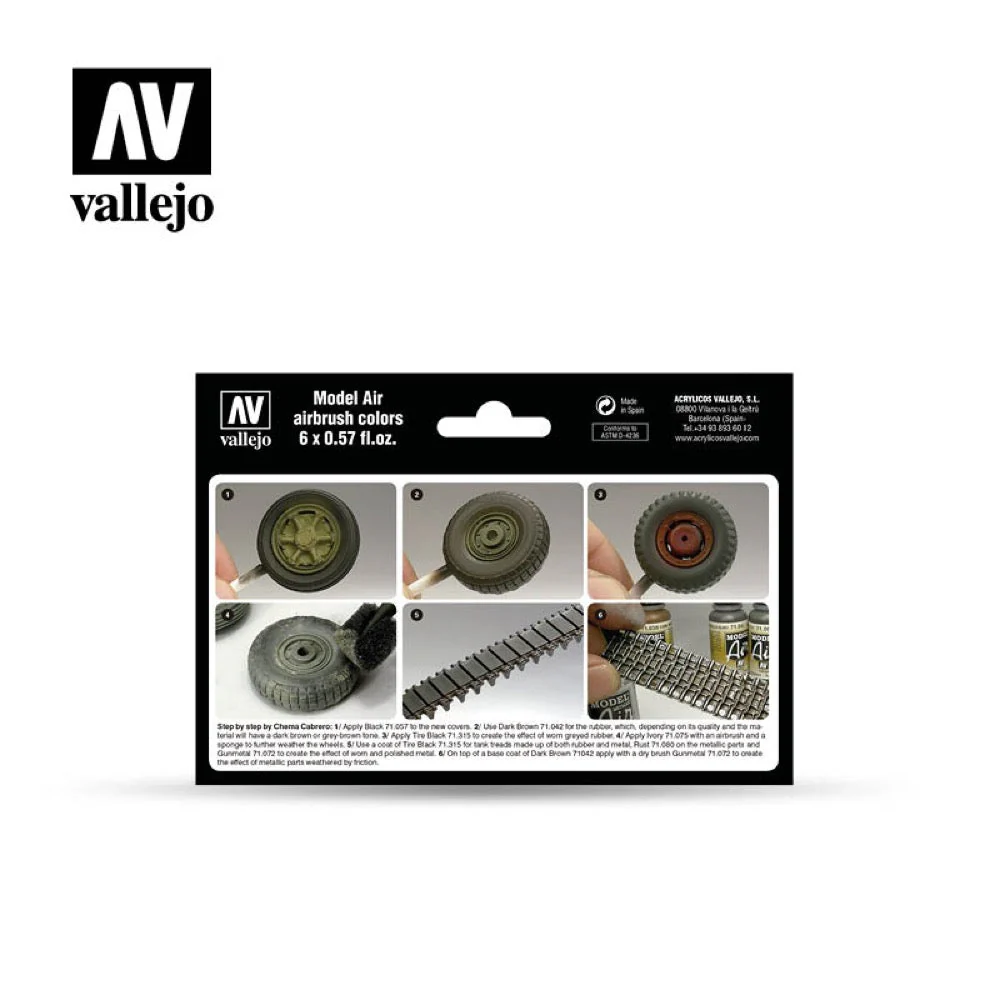 Vallejo 71213 Model Air Wheels and Tracks 6 Color Acrylic Paint Set - Image 2