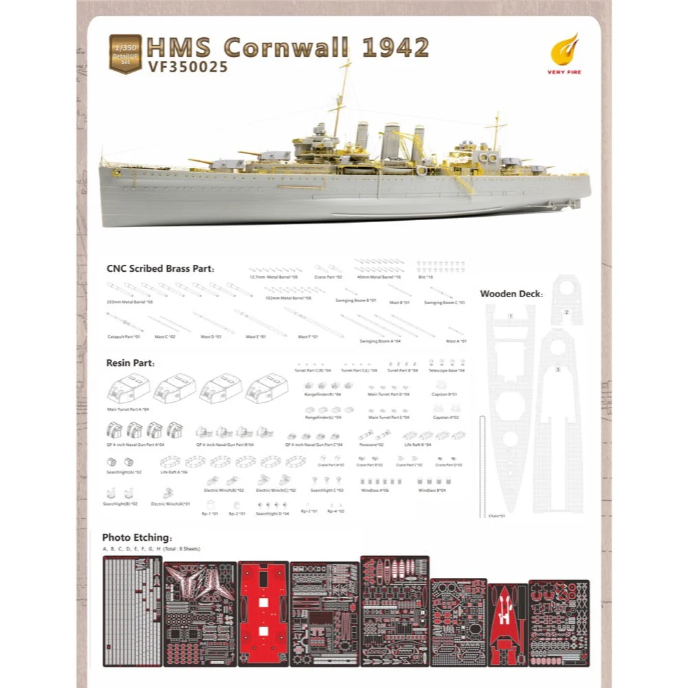 Very Fire VF350024 1/350 HMS Cornwall 1942 Deatil up set For Trumpeter 05353 - Image 2