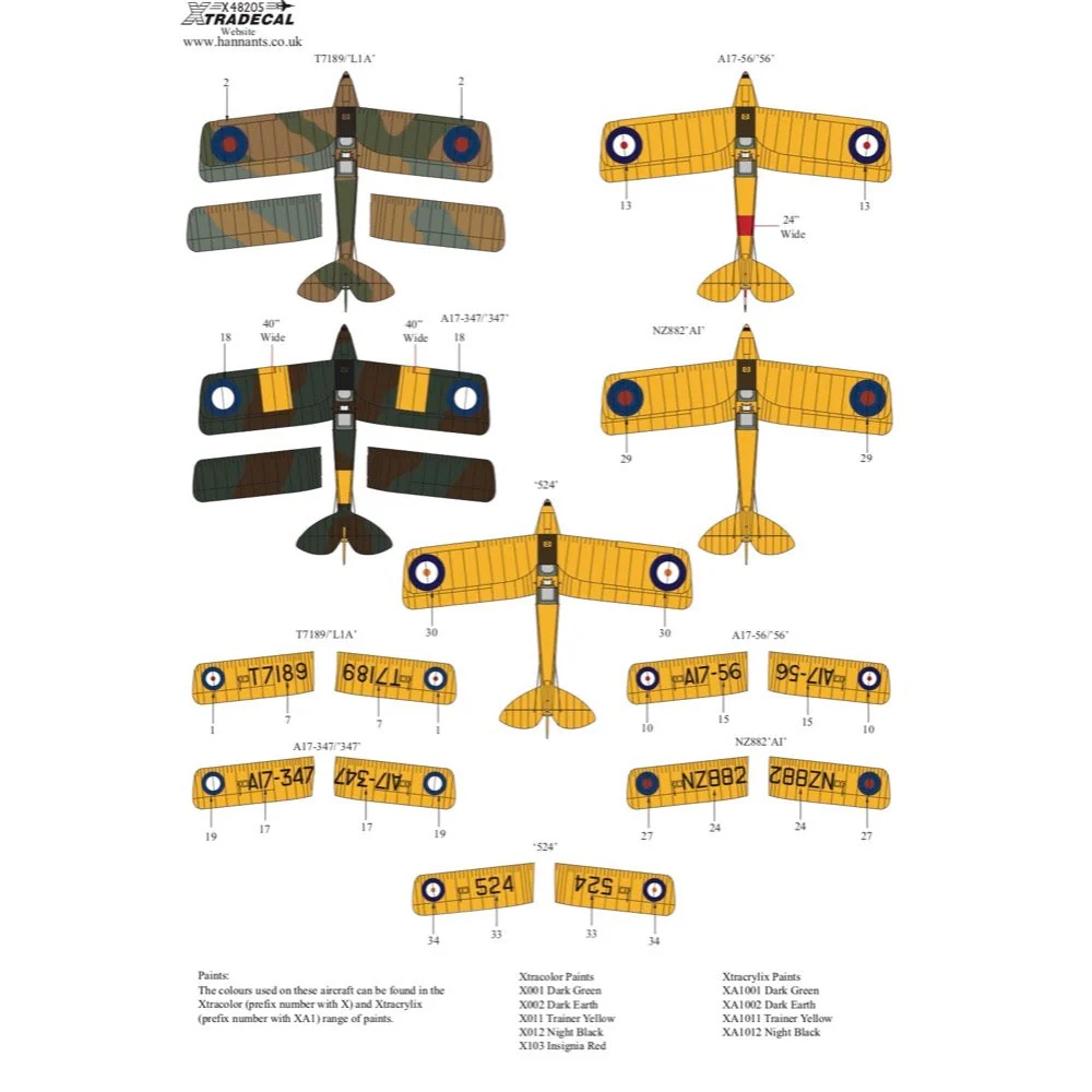Xtradecal 48205 1/48 de Havilland DH.82a Tiger Moth Pt1 FAA RAAF RCAF RNZAF & SAAF - Image 3