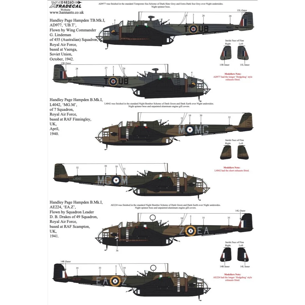 Xtradecal 48260 1/48 Handley-Page Hampden Collection Decals - Image 5