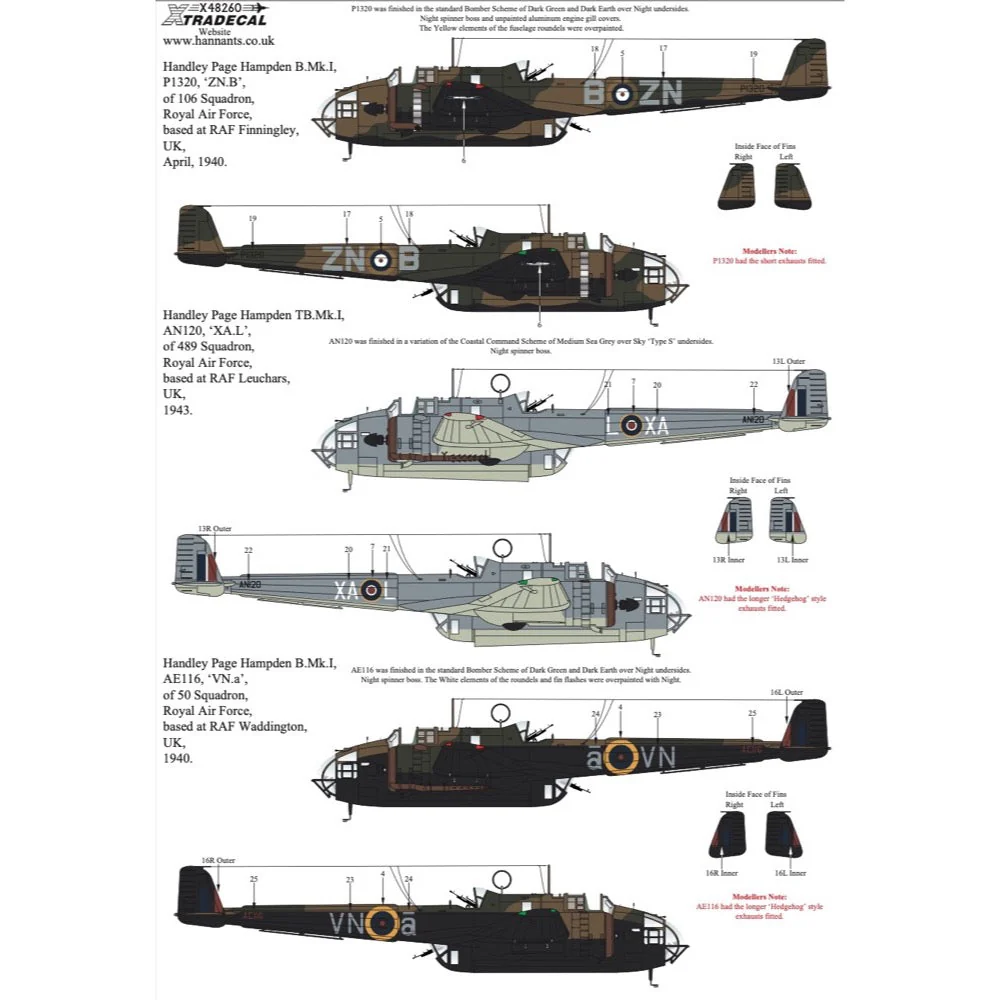 Xtradecal 48260 1/48 Handley-Page Hampden Collection Decals - Image 6
