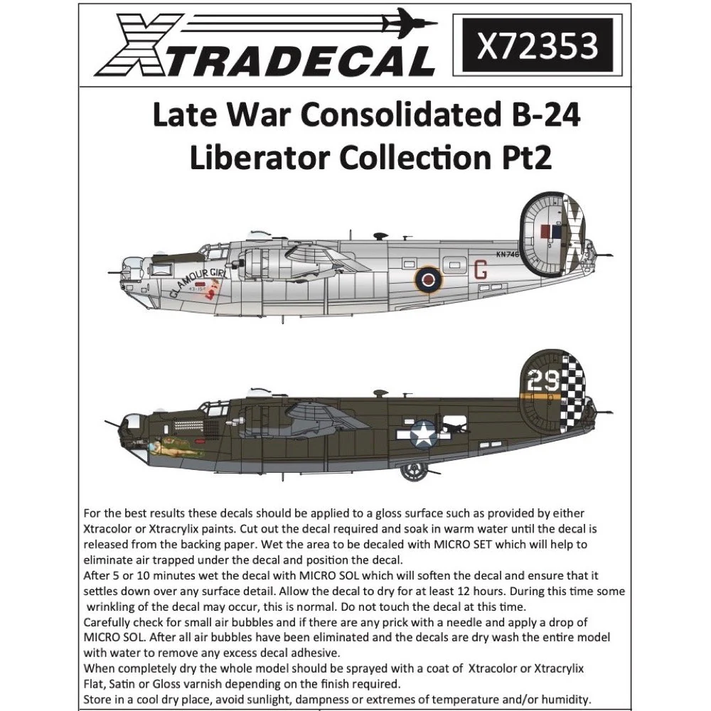 Xtradecal 72353 1/72 Late War Consolidated B-24 Liberator Collection Pt2 Decal Set
